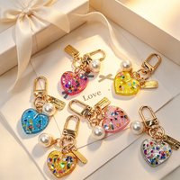3 Pcs Acrylic Heart Keychain Sequins Pearl Charm Cute Ins Style Pendant for Women Earphone Case Bag Keyring Decoration Gift