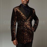 Fashion Men's Suits Leopard Double Breasted Peak Lapel 2 Piece Jacket Pants Customized Prom Party Luxury Male Clothing 2025