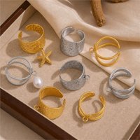 5Pcs Stainless Steel Adjustable Ring Settings Blank Embossed Open Hammer Rings Base for Jewelry Making DIY Finger Ring With Loop