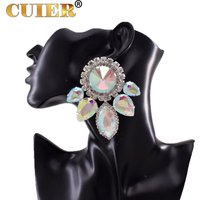 CUIER 8.2CM Clip on Drag Queen Ear Studs Women Earring Jewelry Rhinestones