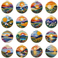 GATYZTORY Felted Wool Needle Felting Kit 20cm/7.87in Round Hoop Colorful Wool for DIY Landscape Art Perfect for Beginners