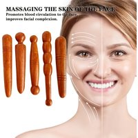 5-Pack Natural Redwood Meridian Manual Massage Sticks, Plastic-Free Acupoint Massage Aids for Face and Body