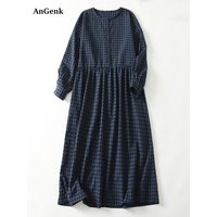 Cotton Vintage Plaid Dresses For Women Long Sleeve Loose Casual Office Work Dress Vestidos Elegant Clothes Spring Autumn 2026