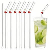 1/2/5Pcs/set Reusable Straws Clear Glass Colorful Cherry Design with 1 Cleaning Brush for Smoothies, Milkshakes, Juices,tea