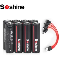 Soshine 1.5V USB 3500mWh Lithium Battery AA Rechargeable Batteries with 4-in-1 USB Cable for Smoke Detector Game Machine Camera