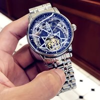 Star track skeleton tourbillon automatic mechanical watch night light waterproof luxury business men's watch
