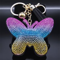 Cute Butterfly Red Color Crystal Bag Charm Women Big Bag Accessories Silver Color Jewelry porte clef femme KXHK6S01