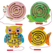 Children Wooden Educational Montessori Toys Magnetic Maze Handwriting Pen Push Beads Small Animals Labyrinth Track Toys For Kids