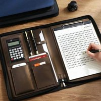 Executive Business A4 Leather Portfolio Folder Clipboard for Zippered Desk Organizer Document Briefcase Calculator for Office