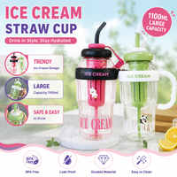1100ML Large Capacity Water Bottle With Handle Straw Tea Filter Leak-Proof Plastic Ice Cream Style Summer School Office Travel