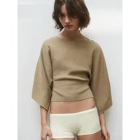 Spring New Arrival Women's Knitwear One-Shoulder Wide Sleeve Layered Cuff Decorated Casual Style Single Piece 2026 ZA2026