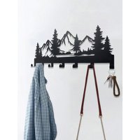 Rustic Metal Forest Key Holder Wall Mounted Entryway Coat Rack Hooks Towel Bag Storage Organizer