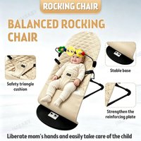 IMBABY Foldable Baby Rocking Chair, 4 Level Adjustable Infant Bouncer with Toy Bar, Detachable Washable Cover for Newborns 0-12M