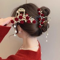Fashion Elegant Rose Tassel Hair Claws For Women Girls Sweet Versatile Shark Clip Exquisite Party Hair Accessories Gifts
