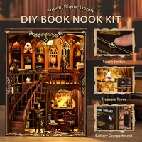 Zuuton Classic Victorian Study Room Book Nook Shelf Insert DIY 3D Wooden Puzzle Miniature Library With LED Light Vintage Decor G