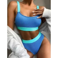 Sexy Splicing Ribbed Bikinis High Waist Bikini 2026 Female Swimsuit Women Swimwear Two-pieces Bikini Set Bathing Suit Swim Lady
