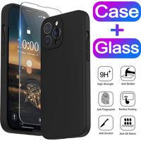 Black Shockproof Soft Phone Case For Iphone 11 12 13 14 15 Pro Max iPhone 6 7 8 Plus Protection Cover Case and Tempered Glass