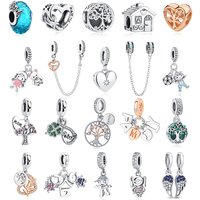 Original 925 Sterling Silver Charms Family Tree Love Heart Mom Pendant Beads Fit Brand Bracelets Necklaces Women DIY Jewelry