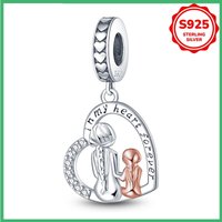 925 sterling silver original mother daughter best friend charm beads DIY bracelet necklace engagement birthday jewelry gift