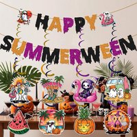Happy Summerween Banner Hanging Spiral Party Decorations Halloween In Summer Decor Hawaii Beach Cute Ghost Skull Party Supply