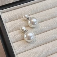 Double-sided pearl stud earrings, sterling silver women, Australian white temperament, two shell pearl in front and rear