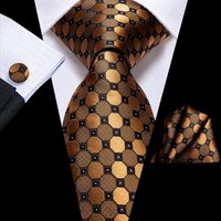 Hi-Tie Black Gold Orange Dot Paisley Wedding Tie For Men Handky Cufflink Fashion Design Tie For Men Business Party Dropship