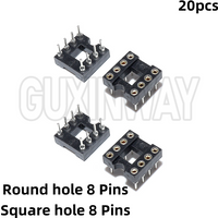 20pcs DIP-8 Round Hole Square hole 8 Pins 2.54MM DIP DIP8 IC Sockets Adaptor Solder Type IC Connector