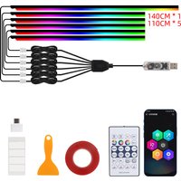 6 in 1 140*1 110*5 Car LED Atmosphere Acrylic Light Strip RGB Symphony Auto Interior Strip Lights Decorative Lamp USB Plug