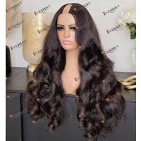 Perruques de cheveux humains indiens bon marché avec ouverture 1x4 U avec 6 clips brun foncé # 2 perruques ondulées Remy U Part faites à la machine, faciles à installer