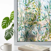 Leafy Plant 3D Holographic Privacy Window Film Static Cling Frosted Glass Sticker UV Blocking Heat Insulation for Home