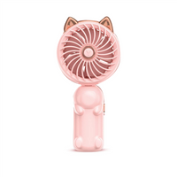 Portable Hand Held Fan with Cat Ears - Mini Fan with USB Rechargeable Battery Foldable Small Fan (Pink)