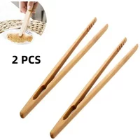 2PCS 18cm Natural Bamboo Wooden Food Toaster Tongs Tea Clip Tweezers For Toast Pickles Tea Cooking Kitchen Accessories