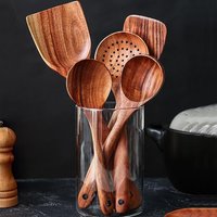 5pcs Wooden Spoons Apartment Essentials Wood Spatula Spoon Kitchen Utensil Set