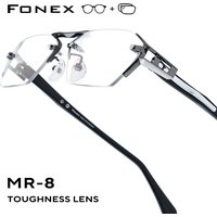 FONEX Progressive Prescription Glasses Custom Myopia Optical Lenses Eyewear Men Rimless Eyeglasses Women Titanium Frames 1141
