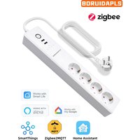 BORUIDAPLS EU Zigbee Smart Power Board Independent Control Timing Voice Socket Plug 220V Works With Google Home Alexa H-ue 16A