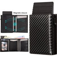 Carbon fiber Men Wallet with Aluminum Card Holder Case RFID Blocking Automatic Pop Up Cardholder Purse Business Male Money Bag