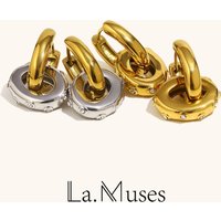 La. Muses Mixed Color Oval Zircon Stainless steel Women's Earrings PVD Gold-plated Fashionable Jewelry Gift