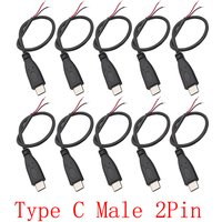 10Pcs Black 5V USB Type C Male Plug 2 Pin to Bare Wire Open End Power Wire Connector USB-C DIY Repair Power Charging Cable 24AWG