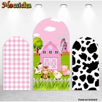 Mocsicka Farm Party Arch Cover Background Photography Barn White Black Cow Pink Plaid Backdrop Newborn Birthday Photo Studio