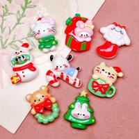 10pcs Mixed Resin 3D Cartoon Christmas Cat/Dog/Rabbit Flat Back Scrapbook Small Statues DIY Decorative Crafts