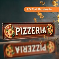 Vintage Italian Pizzeria Metal Sign, 4x16 Inch Large Pizza Slice Aluminum Decor, Rustic Restaurant Wall Art