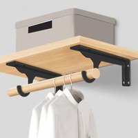 2pcs Closet Rod Bracket, Heavy Duty Wall Mounted Shelf Bracket with Hook Rod Holder for Closet, Curtain, Wardrobe
