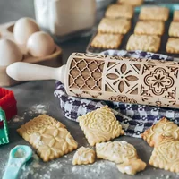 Printing Rolling Pins Rock Snowflake Elk Wooden Embossing Baking Cookies Biscuit Fondant Cake Patterned Roller 35*5cm