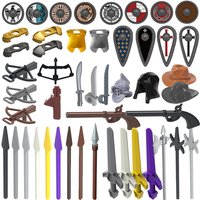 MOC Military Building Blocks Medieval Solider Knight Legio Equipment Accessories Roman Crusader Flag Shield Mini Bricks Gift Toy