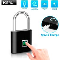 KERUI Smart Fingerprint Padlock Waterproof Fingerprint Keyless Door Lock Type C Rechargeable Security Padlock for House