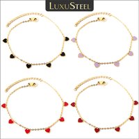 LUXUSTEEL Oil Drip Red Black Purple Love Heart Charm Anklets For Women Stainless Steel Waterproof Boho Jewelry Free Shipping