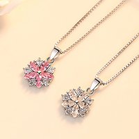 925 Sterling Silver Pink Crystal Flower Pendant Chain Necklace For Women Elegant Luxury Quality Jewelry Accessories Jewellery
