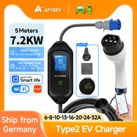 AFYEEV 32A 7,2KW Tragbares EV-Ladegerät Typ2 IEC62196-2 Elektrofahrzeug-Ladegerät EVSE-Ladekabel Wi-Fi Bluetooth APP-Steuerung