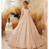 Ivory A Line Flower Girl Dresses for Wedding Glitter Appliqued Children Birthday Party Gowns Luxury Kids First Communion Dresses