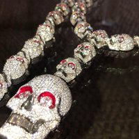 Bling Bling Red Eyes Skull Necklace, Full Diamond Skeleton Pendant Necklace, Punk Hip Hop Jewelry for Halloween Party Club Wear